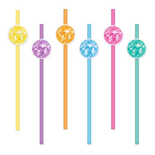 Retro Disco papír szívószálak 19,5 cm | 6 darabos készlet